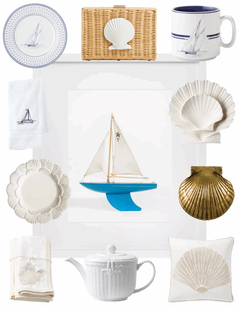 Nantucket-Inspired Finds That Look Like Vintage Treasures, like beautiful shell dishes and sailboat accessories for the home.
