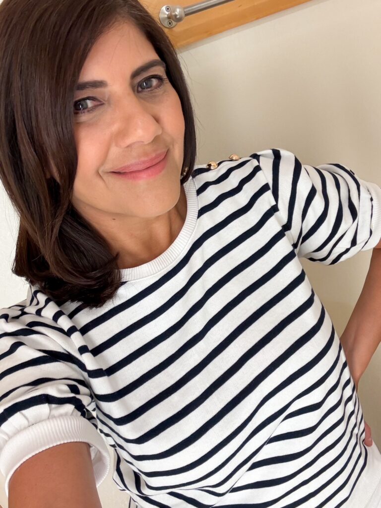 Your new favorite work tops—with that coastal weekend feel, featuring lots of stripes and shades of blue.