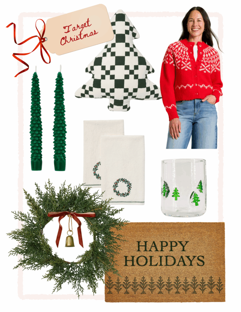 7 Target Finds to Make Your Home Instantly Festive, including the cutest quilt tree pillow to an adorable tree icon glass.