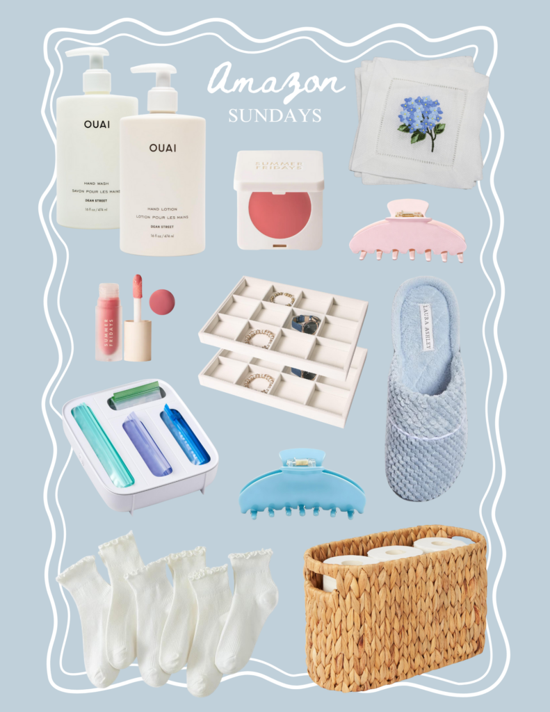 Amazon Sundays 1.18.26. This week I added some organization pieces, some fun ruffle socks, beauty finds, and cute hydrangea cocktail napkins.