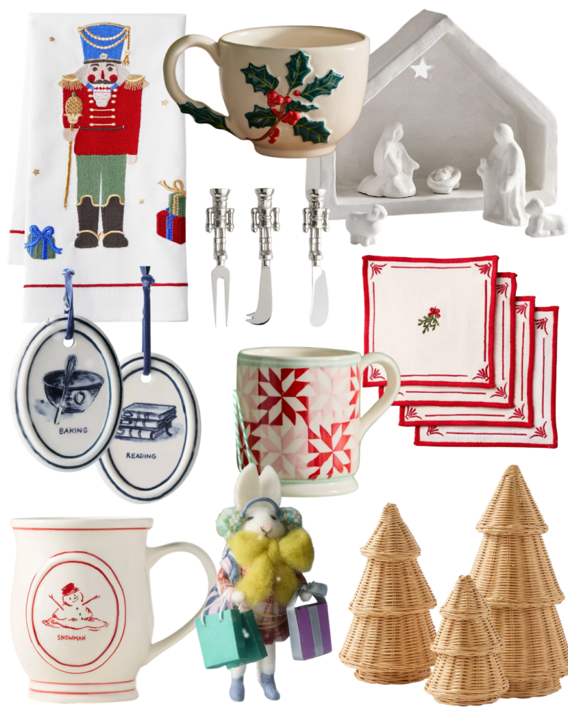 Shop the best Christmas decor, including a handmade white terracotta nativity, wicker trees, charming ornaments, and cozy mugs.